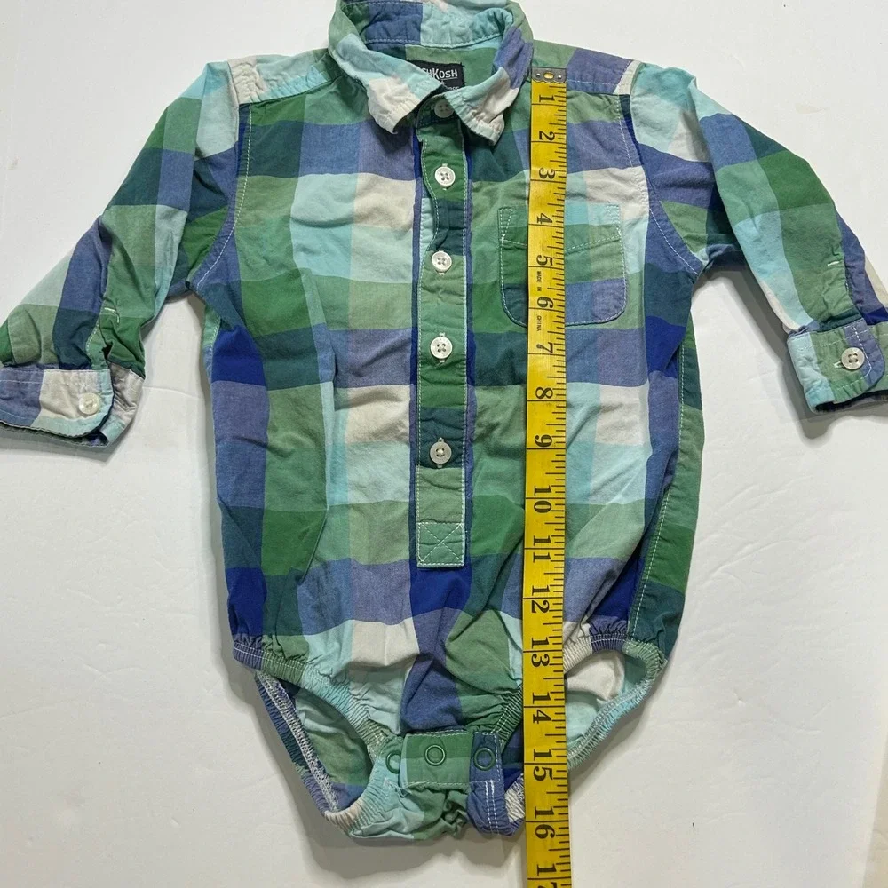 OshKosh B'gosh‎ Plaid Long Sleeve Bodysuit 18 Months Green Blue White